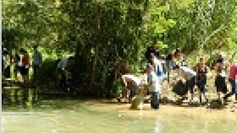 متطوعون ينظفون مجرى الحاصباني